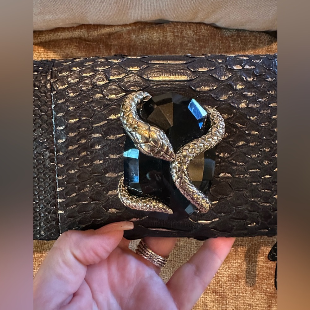 Stunning Roberto Cavalli Black Python Clutch - image 5